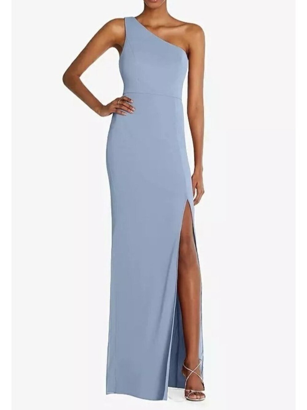 Thread Bridesmaid 2 Lux‎ Chiffon One Shoulder Trumpet Formal Prom Dress Platinum